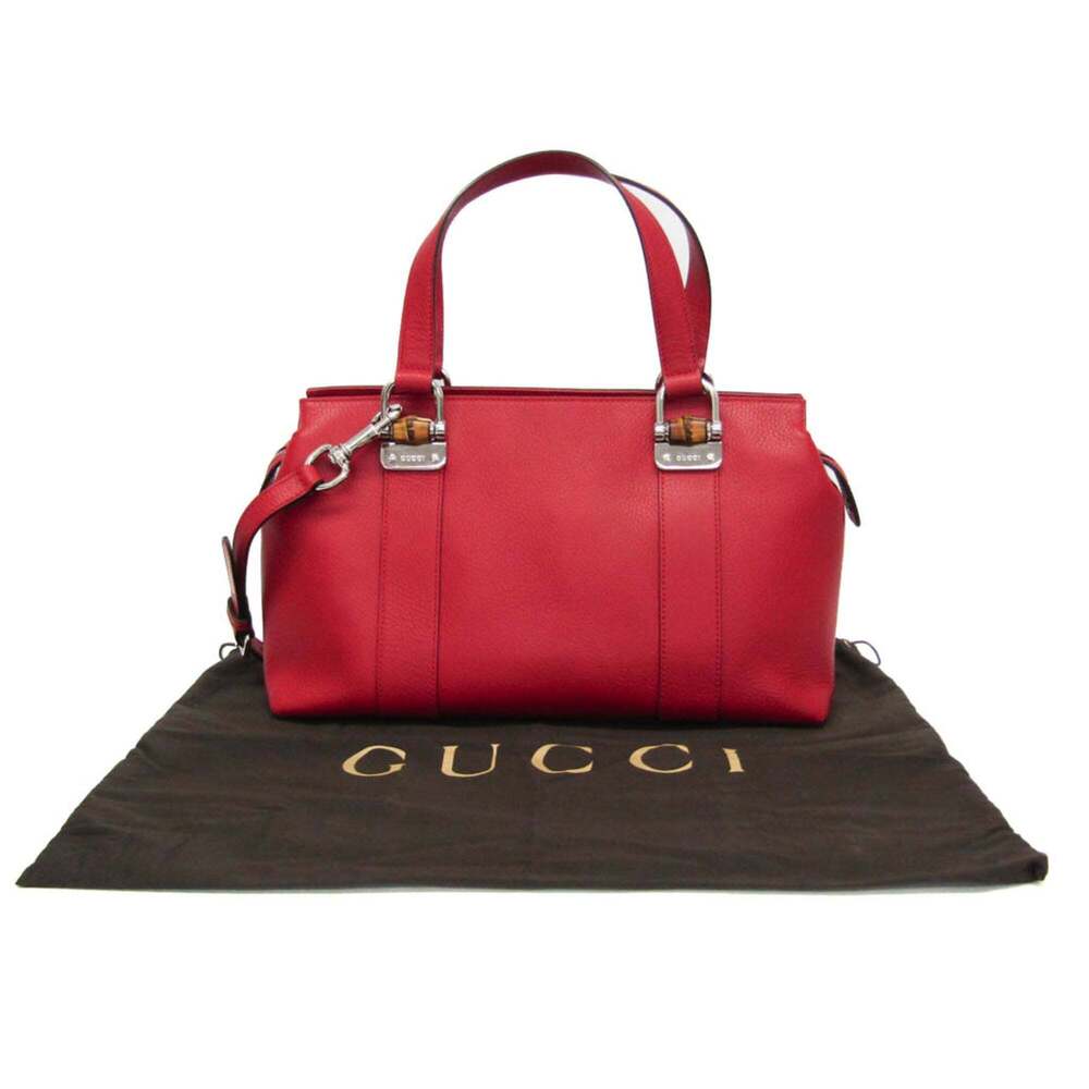 GUCCI Red Leather Bamboo Shoulder Bag - Picture 2 of 16